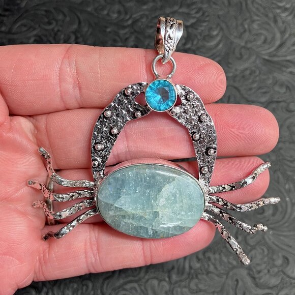 Jewelry - Cancer Crab Zodiac Astrology Aquamarine Pendant Stone Crystal Jewelry Ornament